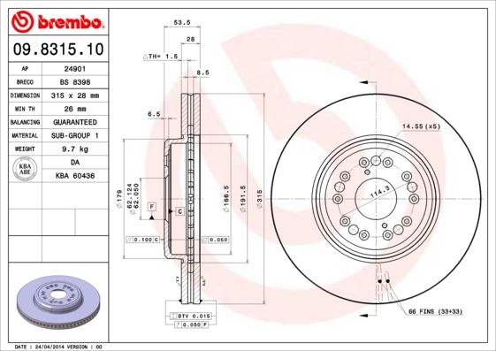 Tarcza hamulcowa BREMBO 09.8315.10