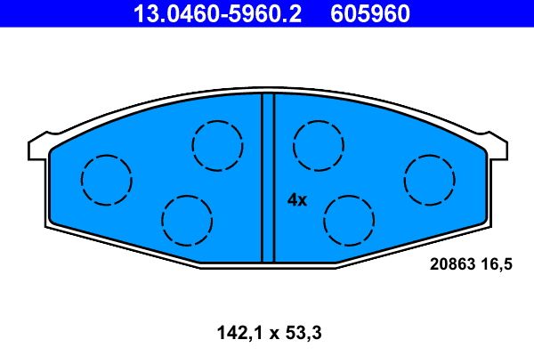 Zestaw klocków hamulcowych, hamulce tarczowe ATE 13.0460-5960.2