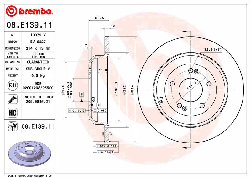 Tarcza hamulcowa BREMBO 08.E139.11