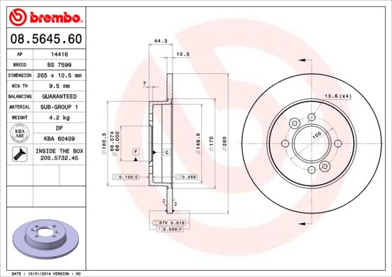 Tarcza hamulcowa BREMBO 08.5645.60