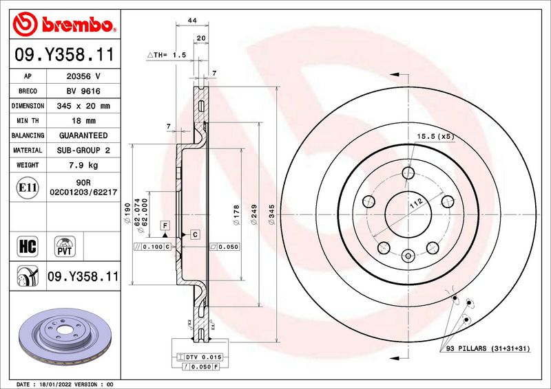 Tarcza hamulcowa BREMBO 09.Y358.11