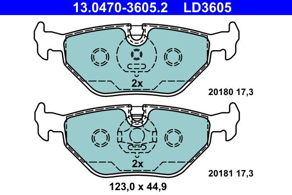 Zestaw klocków hamulcowych, hamulce tarczowe ATE 13.0470-3605.2