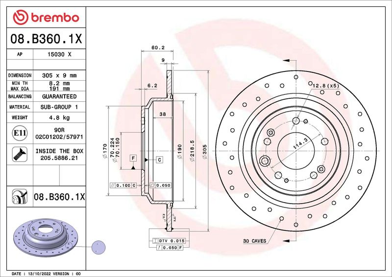 Tarcza hamulcowa BREMBO 08.B360.1X