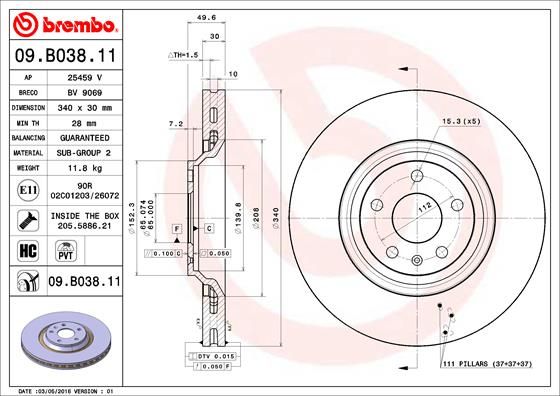 Tarcza hamulcowa BREMBO 09.B038.11