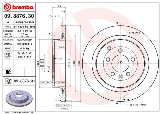 Tarcza hamulcowa BREMBO 09.8876.31
