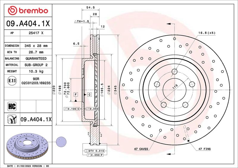 Tarcza hamulcowa BREMBO 09.A404.1X