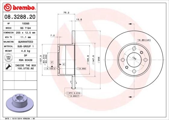Tarcza hamulcowa BREMBO 08.3288.20