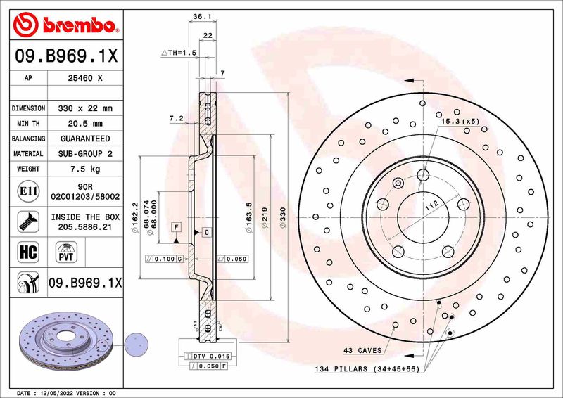 Tarcza hamulcowa BREMBO 09.B969.1X