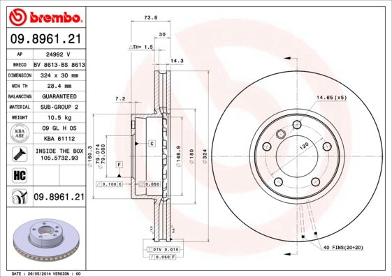 Tarcza hamulcowa BREMBO 09.8961.21