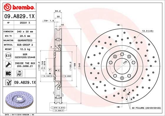 Tarcza hamulcowa BREMBO 09.a829.1x