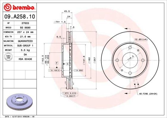Tarcza hamulcowa BREMBO 09.a258.10