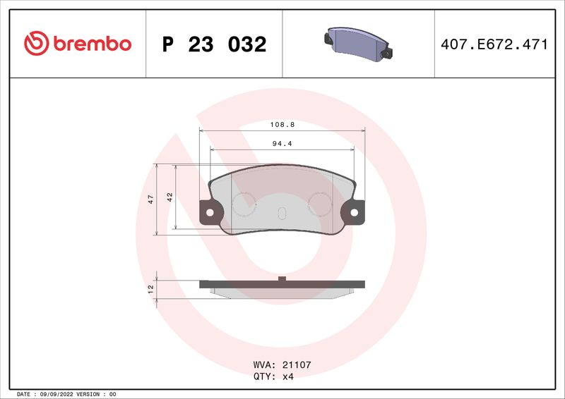 Zestaw klocków hamulcowych, hamulce tarczowe BREMBO P 23 032