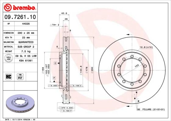 Tarcza hamulcowa BREMBO 09.7261.10