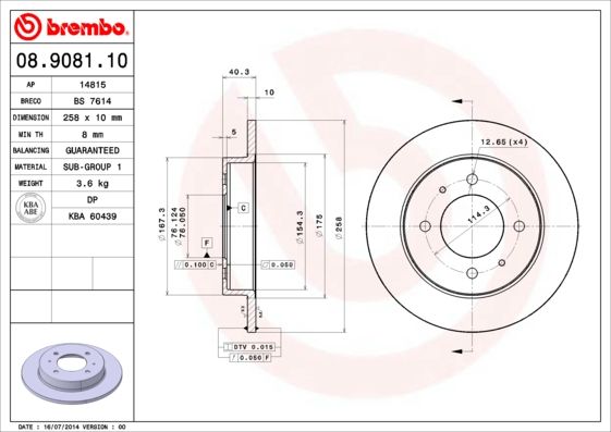 Tarcza hamulcowa BREMBO 08.9081.10
