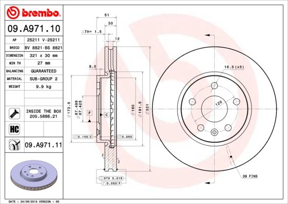 Tarcza hamulcowa BREMBO 09.A971.11