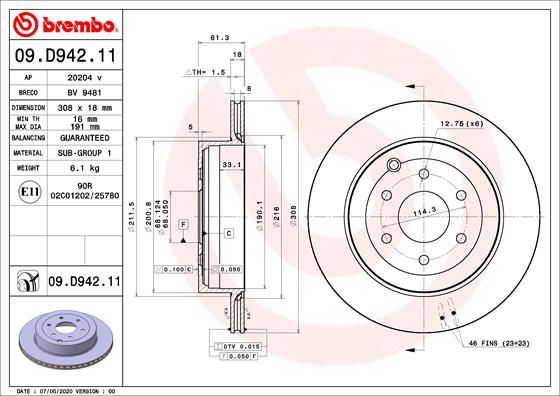 Tarcza hamulcowa BREMBO 09.D942.11