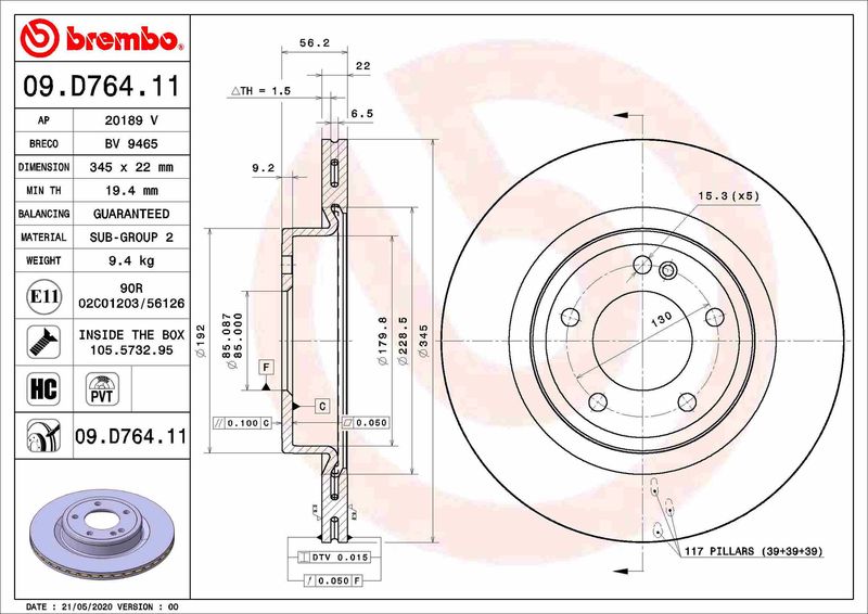 Tarcza hamulcowa BREMBO 09.D764.11