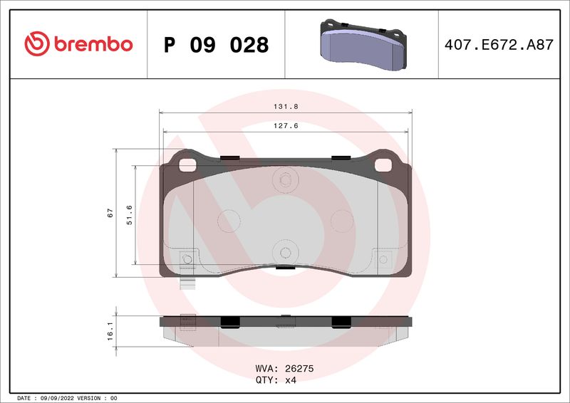 Zestaw klocków hamulcowych, hamulce tarczowe BREMBO P 09 028