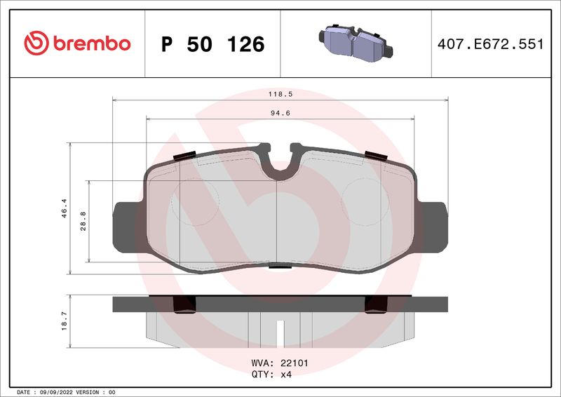 Zestaw klocków hamulcowych, hamulce tarczowe BREMBO P 50 126