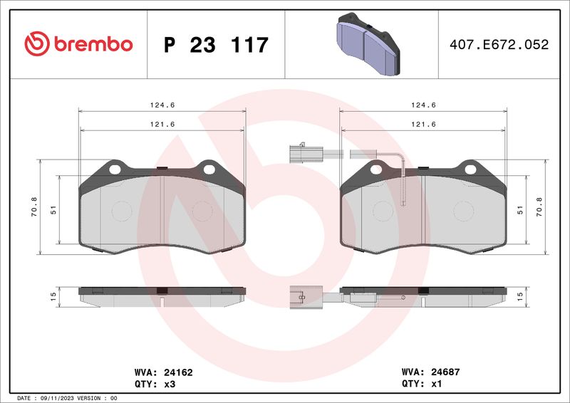Zestaw klocków hamulcowych, hamulce tarczowe BREMBO P 23 117