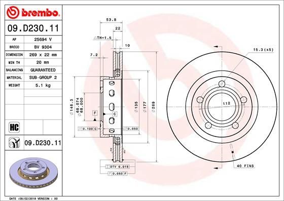 Tarcza hamulcowa BREMBO 09.D230.11