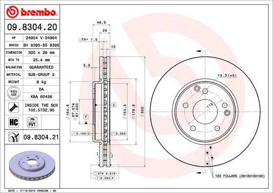 Tarcza hamulcowa BREMBO 09.8304.21