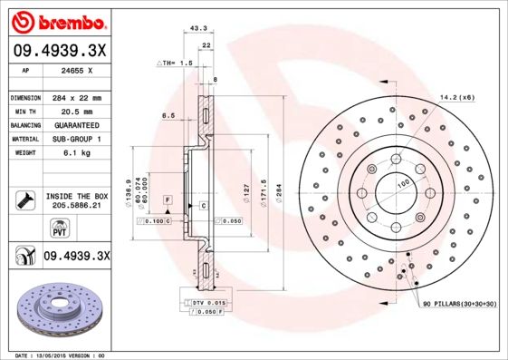 Tarcza hamulcowa BREMBO 09.4939.3X