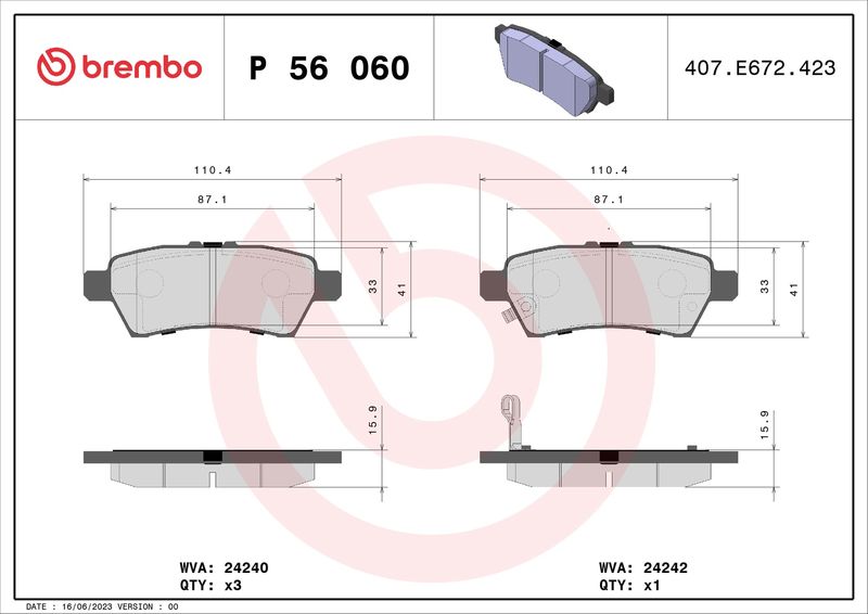 Zestaw klocków hamulcowych, hamulce tarczowe BREMBO P 56 060