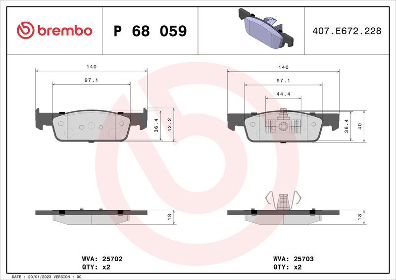 Zestaw klocków hamulcowych, hamulce tarczowe BREMBO P 68 059