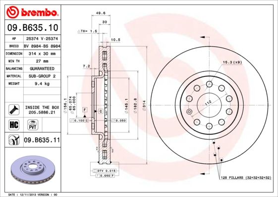 Tarcza hamulcowa BREMBO 09.B635.11