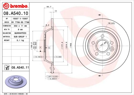 Tarcza hamulcowa BREMBO 08.A540.11
