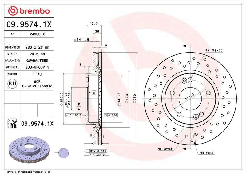 Tarcza hamulcowa BREMBO 09.9574.1X