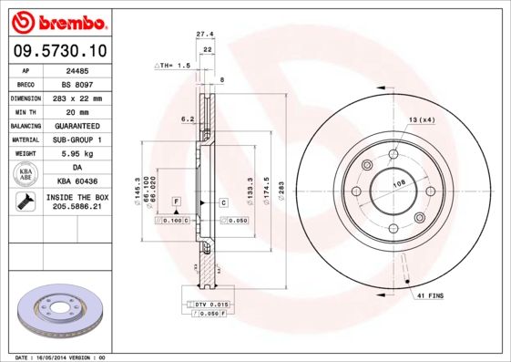 Tarcza hamulcowa BREMBO 09.5730.10
