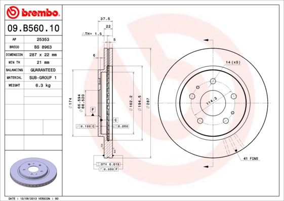 Tarcza hamulcowa BREMBO 09.B560.10
