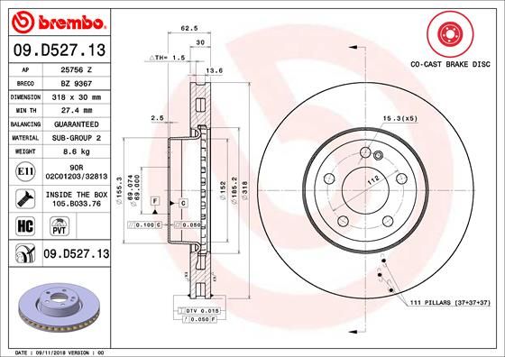 Tarcza hamulcowa BREMBO 09.D527.13