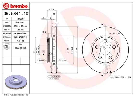 Tarcza hamulcowa BREMBO 09.5844.10