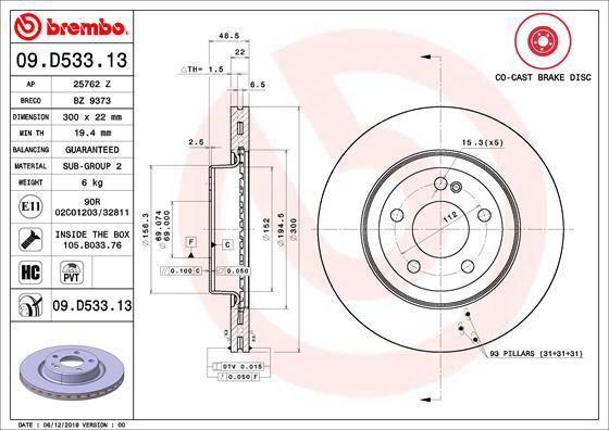 Tarcza hamulcowa BREMBO 09.D533.13