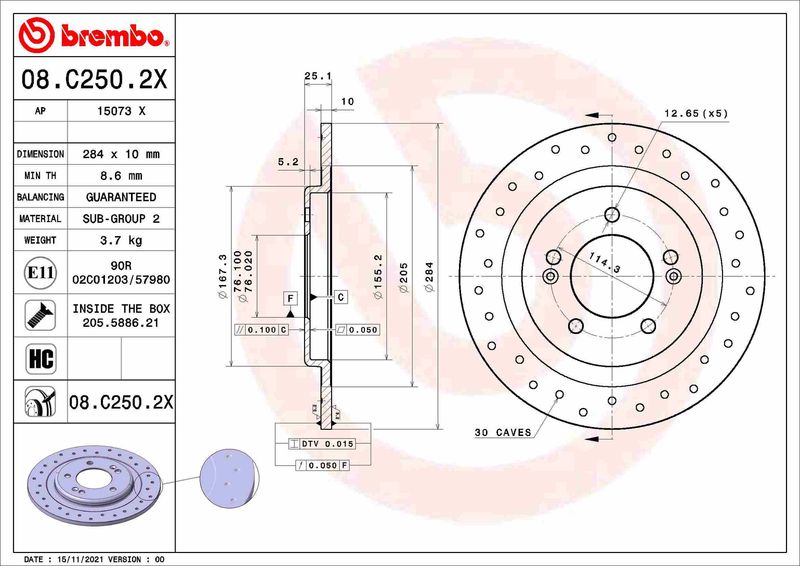 Tarcza hamulcowa BREMBO 08.C250.2X