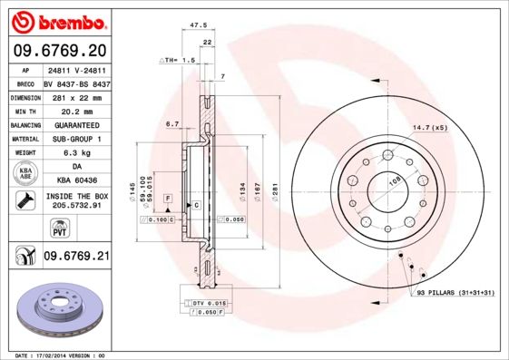 Tarcza hamulcowa BREMBO 09.6769.21