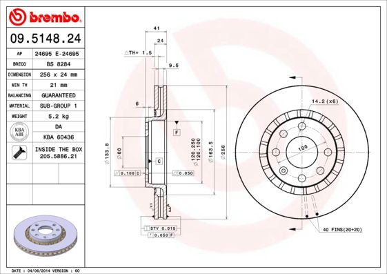 Tarcza hamulcowa BREMBO 09.5148.24