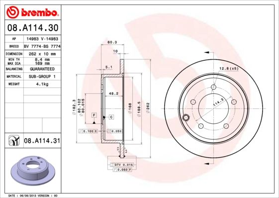 Tarcza hamulcowa BREMBO 08.A114.31