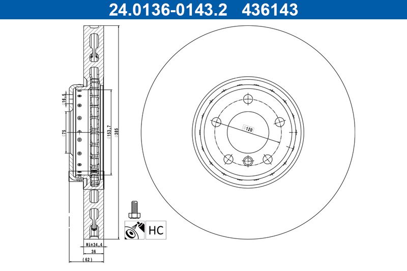 Tarcza hamulcowa Ate 24.0136-0143.2