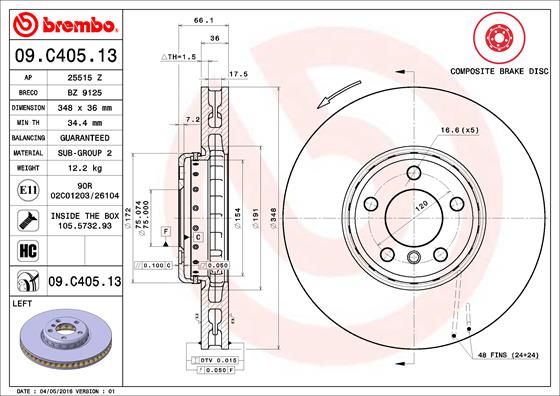 Tarcza hamulcowa BREMBO 09.C405.13