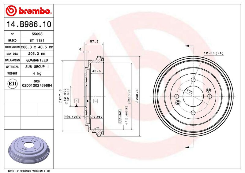 Bęben hamulcowy BREMBO 14.B986.10