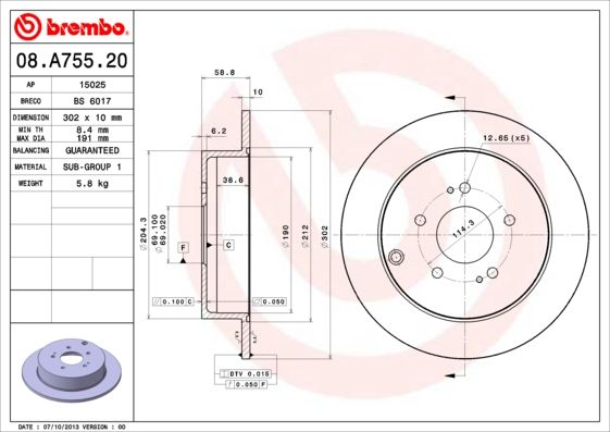 Tarcza hamulcowa BREMBO 08.A755.20