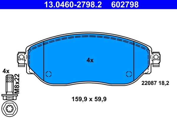 Zestaw klocków hamulcowych, hamulce tarczowe ATE 13.0460-2798.2