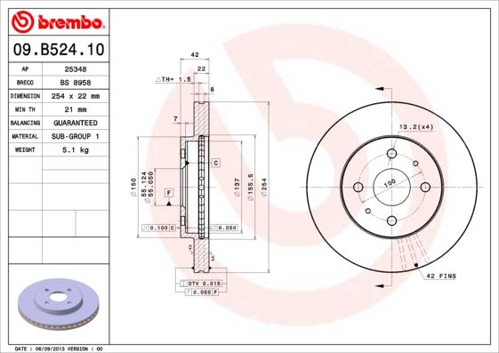 Tarcza hamulcowa BREMBO 09.B524.10
