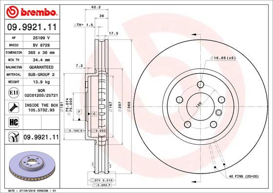 Tarcza hamulcowa BREMBO 09.9921.11