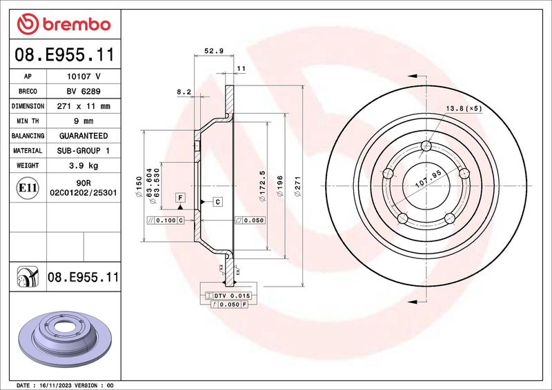 Tarcza hamulcowa BREMBO 08.E955.11