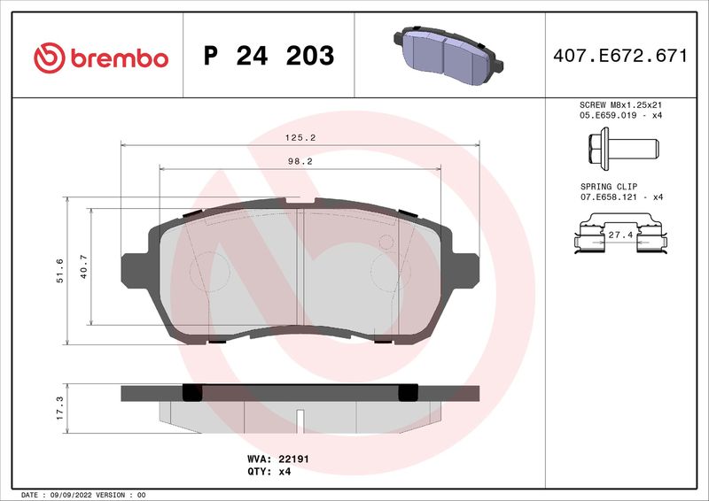 Zestaw klocków hamulcowych, hamulce tarczowe BREMBO P 24 203